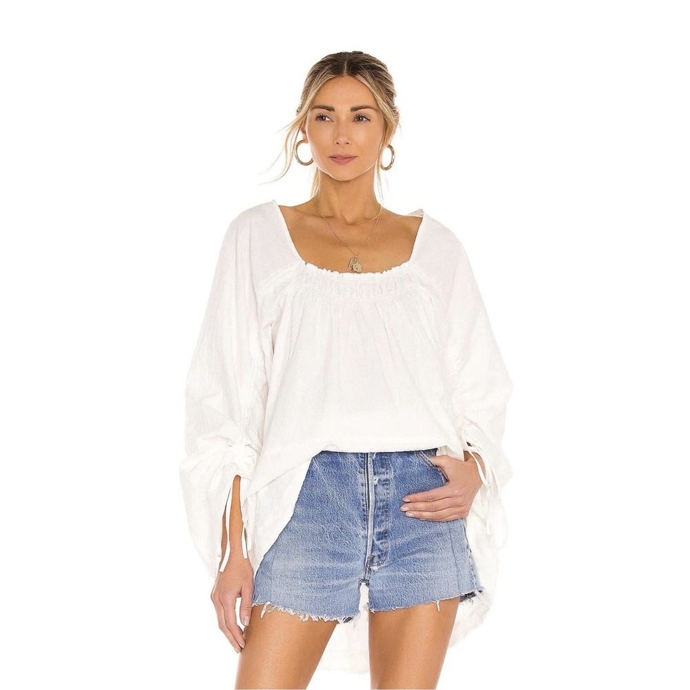 Free People Brynn Tunic Too White Textured Long Sleeve Boho Size S